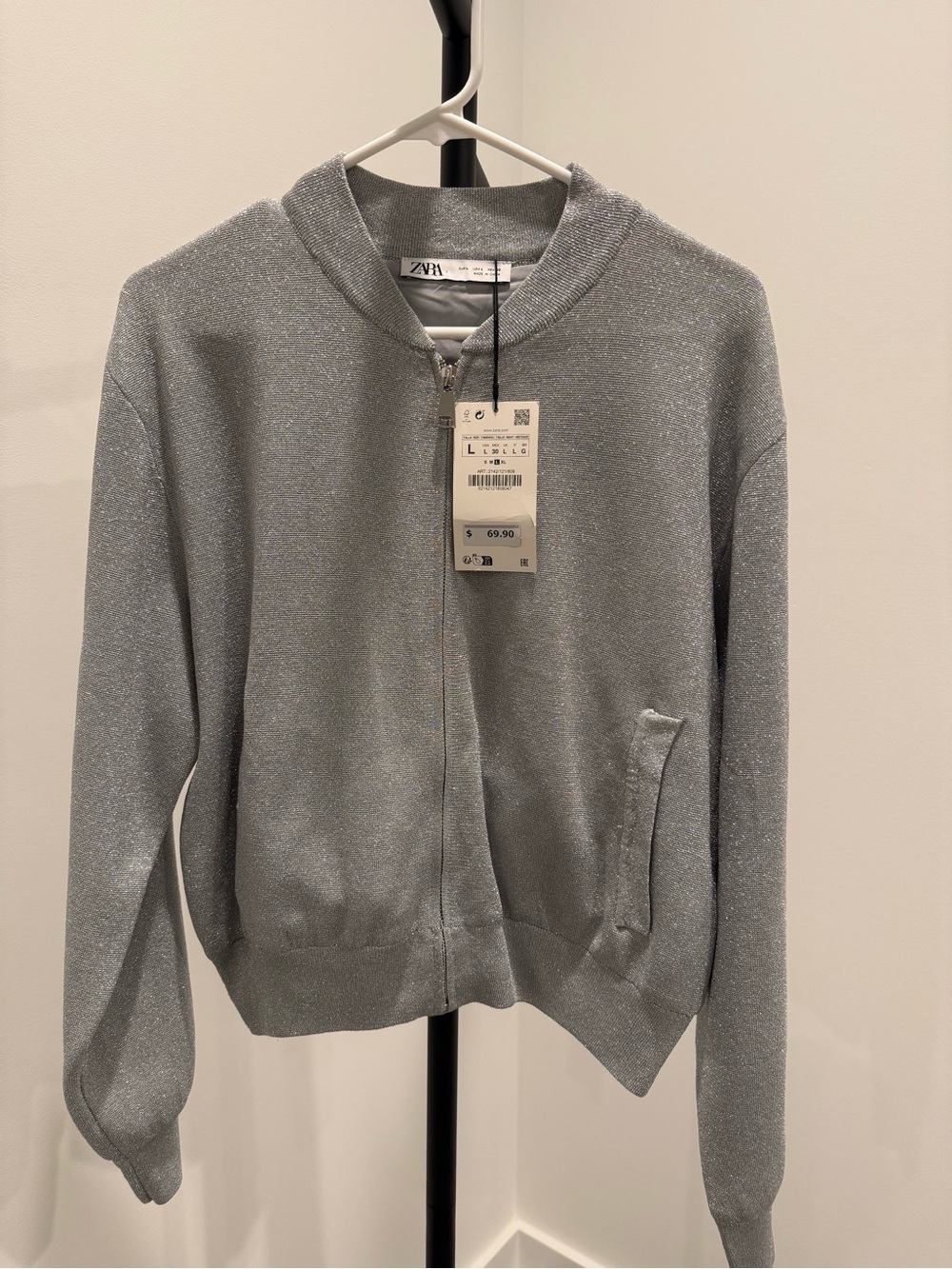 Zara Metallic Silver Zip-Up Bomber - Picture 1 of 2
